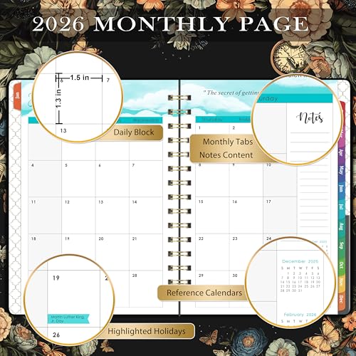 Pinchoco 2026 Planner - Planner 2026, Jan 2026 - Dec 2026, 6.4" x 8.5", Weekly and Monthly with Tabs, Back Pocket + Thick Paper - Butterfly - Image 4