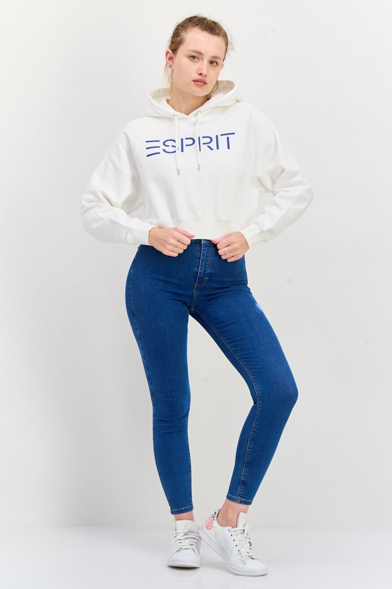 ESPRIT هودي نسائي بغطاء رأس بشعار العلامة التجارية، أبيض - Image 3