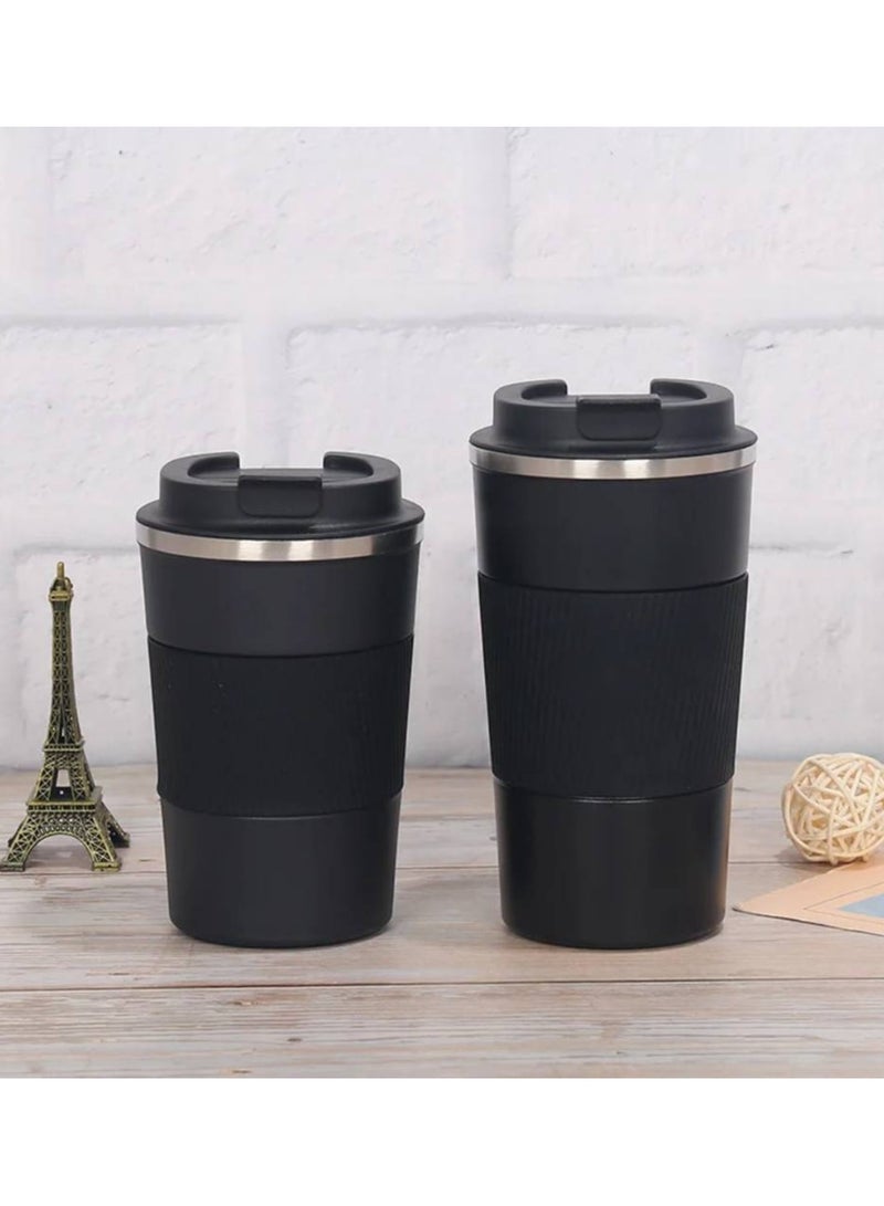 ارواق كوب قهوة من الفولاذ المقاوم للصدأ قطعتين، زجاجة معزولة مضادة للانزلاق للسفر بالسيارة (1 × 380 مل و1 × 510 مل) - Image 1