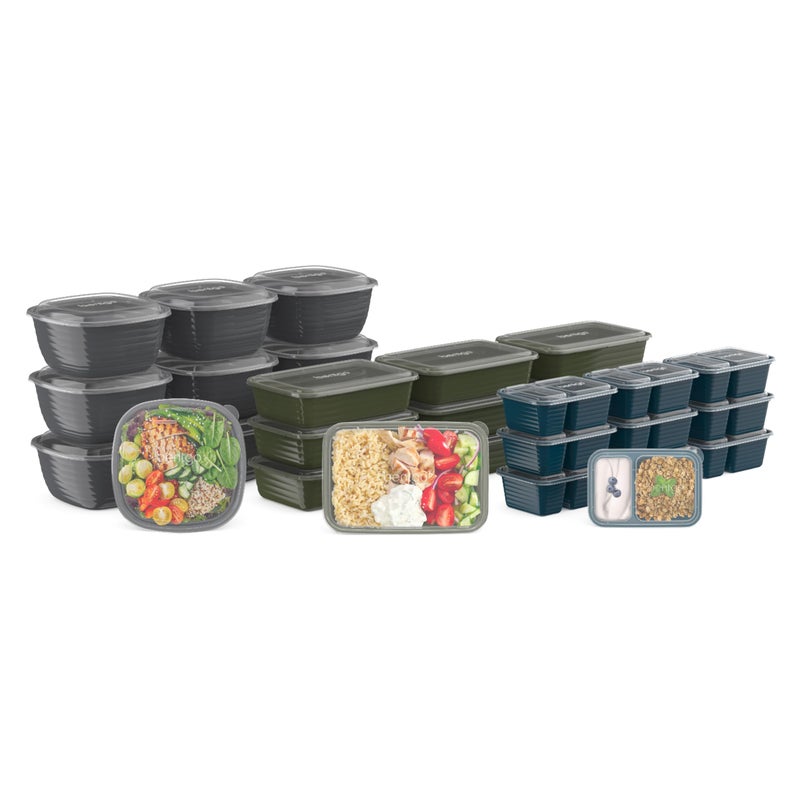 Bentgo Prep 60-Piece Variety Meal Prep Kit - Reusable Food Containers 1-Compartment Trays  Prep Bowls  & Snack Boxes for Healthy Eating - Microwave  Freezer  & Dishwasher Safe (Rich Shades) - Image 1