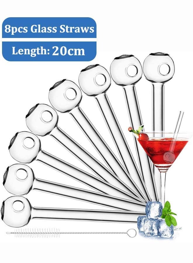 ثمانية فيبيهاوس مجموعة من 8 ماصات زجاجية، 20 سم، قابلة لإعادة الاستخدام شفاطة زجاجية مصاصة شرب زجاجية، مصاصة زجاج قابلة لإعادة الاستخدام مع فرشاة تنظيف، ماصات شرب مقاومة للكسر، مثالية للمشروبات، العصائر، القهوة، العصير مصاصة زجاجية شفاطة شرب زجاجية مصاص عصير زجاج مصاص زجاجي (شفافة) - Image 1