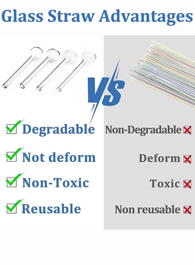 ثمانية فيبيهاوس مجموعة من 8 ماصات زجاجية، 20 سم، قابلة لإعادة الاستخدام شفاطة زجاجية مصاصة شرب زجاجية، مصاصة زجاج قابلة لإعادة الاستخدام مع فرشاة تنظيف، ماصات شرب مقاومة للكسر، مثالية للمشروبات، العصائر، القهوة، العصير مصاصة زجاجية شفاطة شرب زجاجية مصاص عصير زجاج مصاص زجاجي (شفافة) - Image 5