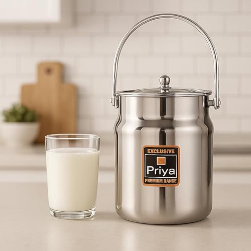 Priya Stainless Steel Jetstar Milk Can/Barni/Pot/Oil Can (With Lid) - Capacity 1.2 Liter, Diameter 4.9 Inches, Silver - Image 2