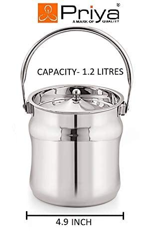 Priya Stainless Steel Jetstar Milk Can/Barni/Pot/Oil Can (With Lid) - Capacity 1.2 Liter, Diameter 4.9 Inches, Silver - Image 4