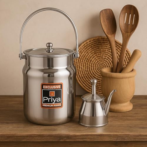 Priya Stainless Steel Jetstar Milk Can/Barni/Pot/Oil Can (With Lid) - Capacity 1.2 Liter, Diameter 4.9 Inches, Silver - Image 3