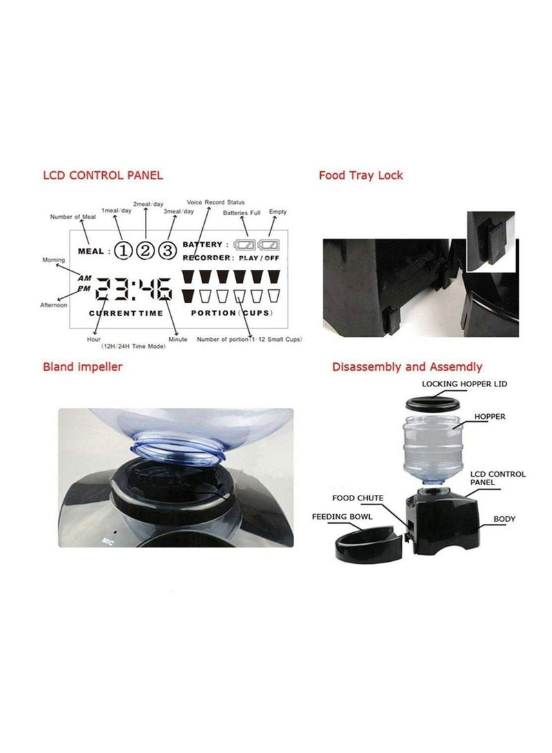 5.5L Automatic Timed Quantitative Pet Feeder with Voice Message Recording and LCD Screen Timer Programmable 3 Meals a Day - for Dogs and Cats - Image 5