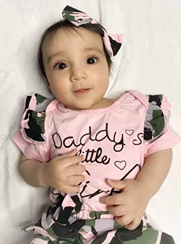 AMAWMW Baby Girl Clothes Set Daddys Little Girl Ruffle Romper Top Camouflage Pants Newborn Infant Baby Girl Outfit (Pink-A, 12-18 Months) - Image 2