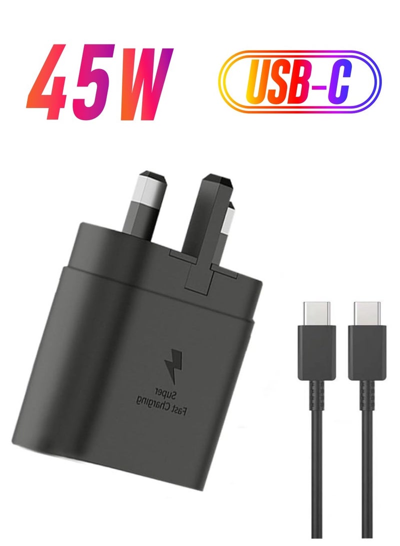 MUNTAQI 45W Super Fast Charger UK Plug for Samsung Galaxy S23Ultra,S23+,S23,S22Ultra,S22+,S22,S21Ultra,S21+,S21,S20,A33,A50,A51,A52,A53,A54,A71,A72,M33,Tab A8,S8,A7, Ultra S8 USB C Wall Charging Cable adapter - Image 1