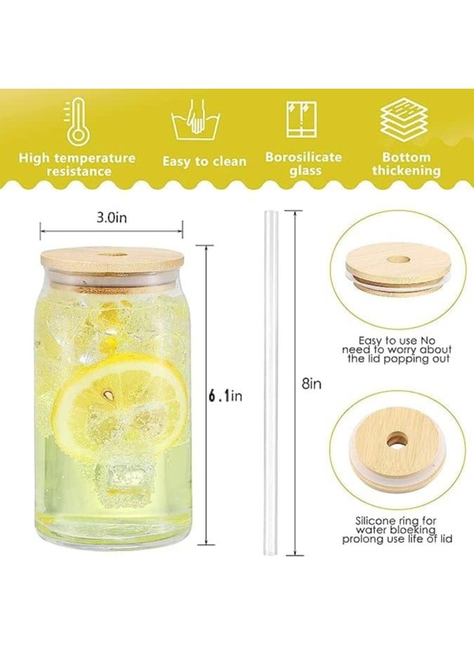 4Pcs Glass Cups with Bamboo Lids and Glass Straw- Beer Can Shaped Drinking Glasses Set Boba Drinking Glasses Reusable Travel Tumbler Bottle for Smoothie Iced Coffee Bubble Tea 500ML - Image 4