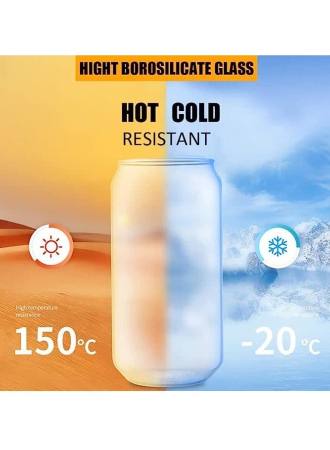 4Pcs Glass Cups with Bamboo Lids and Glass Straw- Beer Can Shaped Drinking Glasses Set Boba Drinking Glasses Reusable Travel Tumbler Bottle for Smoothie Iced Coffee Bubble Tea 500ML - Image 3