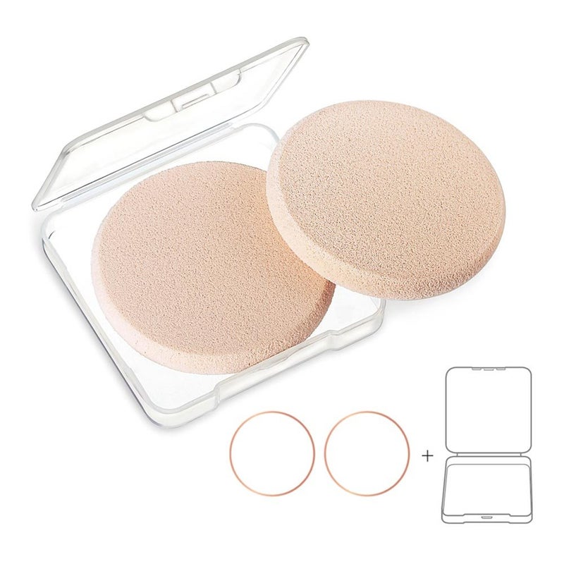 OWLFAVO 2pcs Round Makeup Sponges with 1 Travel Case, Beauty Face Primer Compact Powder Puff, Blender Sponge Replacement for Cosmetic Flawless Foundation, Sensitive and All Skin Types - Image 1
