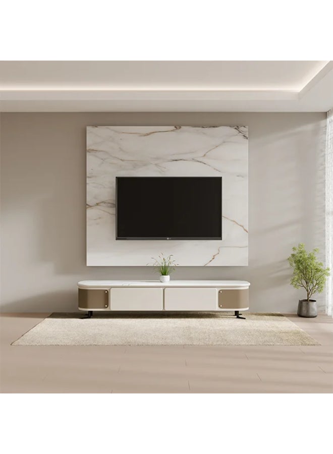 NEO FRONT FURNITURE TV Unit – White Marble Top with Metal Legs, Beige 2-Drawer Luxury Modern TV Stand for Living Room & Home Décor (200 x 40 x 41 cm) DB-TV2355  - Image 2