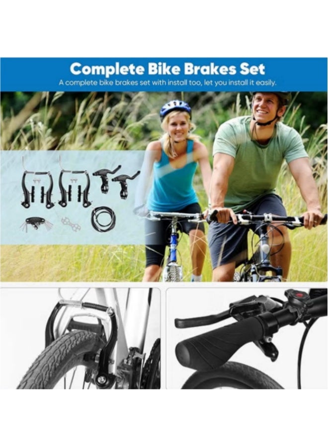 عربست طقم مكابح V-Brake للدراجات: مجموعة مكابح أمامية وخلفية من الألومنيوم بالكامل مع أدوات التركيب، مكابح بديلة باللون الأسود مخصصة للدراجات الجبلية والدراجات الهجينة. - Image 3