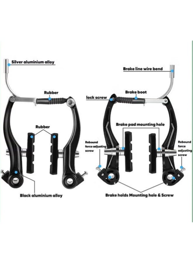 عربست طقم مكابح V-Brake للدراجات: مجموعة مكابح أمامية وخلفية من الألومنيوم بالكامل مع أدوات التركيب، مكابح بديلة باللون الأسود مخصصة للدراجات الجبلية والدراجات الهجينة. - Image 5