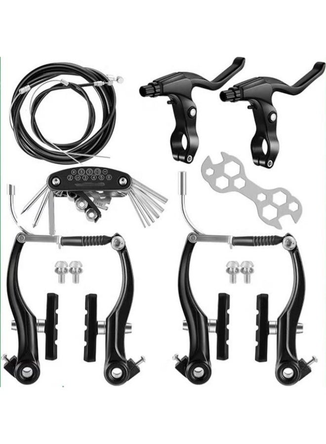 عربست طقم مكابح V-Brake للدراجات: مجموعة مكابح أمامية وخلفية من الألومنيوم بالكامل مع أدوات التركيب، مكابح بديلة باللون الأسود مخصصة للدراجات الجبلية والدراجات الهجينة. - Image 1