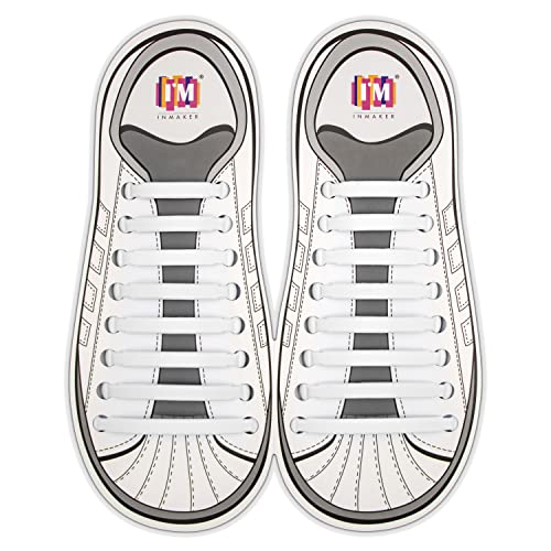 INMAKER No Tie Shoe Laces for Adults and Kids, Elastic Shoelaces for Sneakers, Rubber Silicone Tieless Laces, White - Image 1