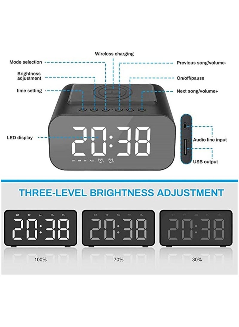 Generic - 5 in1 Digital Clock, Wireless Charging Digital Alarm Clock Bluetooth Speakers Radio Bedroom Gift Clock, LED Display Multi-functional 2 Alarms Desk Clock - Image 1