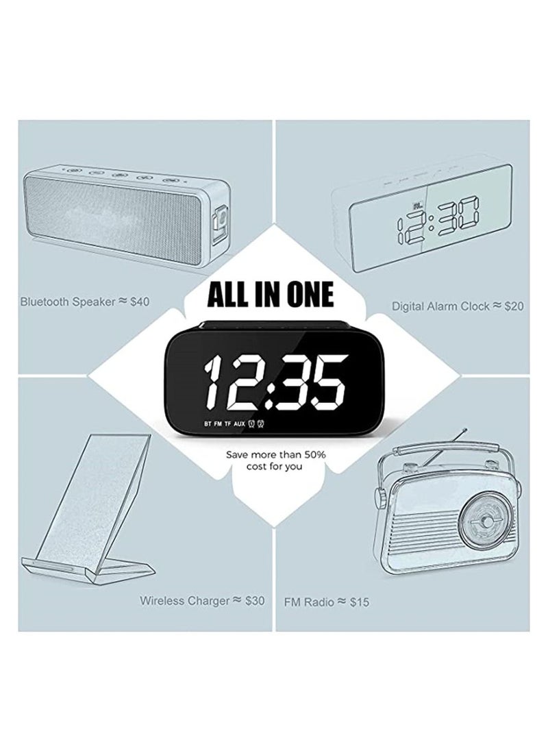 Generic - 5 in1 Digital Clock, Wireless Charging Digital Alarm Clock Bluetooth Speakers Radio Bedroom Gift Clock, LED Display Multi-functional 2 Alarms Desk Clock - Image 1