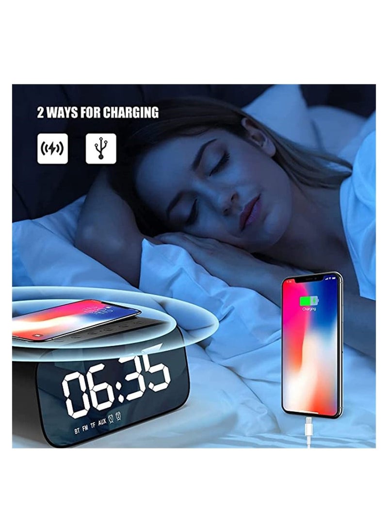Generic - 5 in1 Digital Clock, Wireless Charging Digital Alarm Clock Bluetooth Speakers Radio Bedroom Gift Clock, LED Display Multi-functional 2 Alarms Desk Clock - Image 1