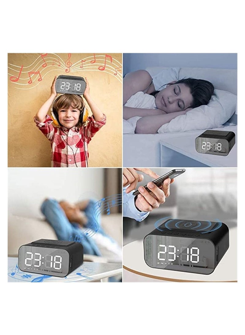 Generic - 5 in1 Digital Clock, Wireless Charging Digital Alarm Clock Bluetooth Speakers Radio Bedroom Gift Clock, LED Display Multi-functional 2 Alarms Desk Clock - Image 1