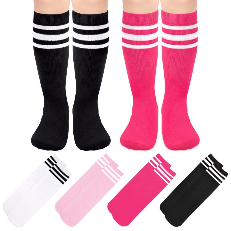 Sarfel Girls Soccer Socks Youth Soccer Socks Kids Soccer Socks Kids 4-6 Toddler Kids Baseball Socks Pink Girls Knee High Socks - Image 1