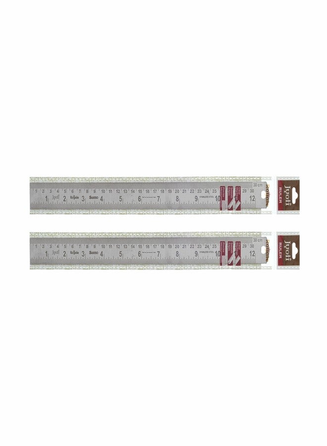 Jyoti Ruler/Scale - Royale (2 Pcs of Size 30cm (Sumo) of Stainless Steel) Imperial & Metric Measurements, Double Sided, Straight Edges, Measuring Tool for Architects, Engineers, Students - Pack of 2 - Image 1