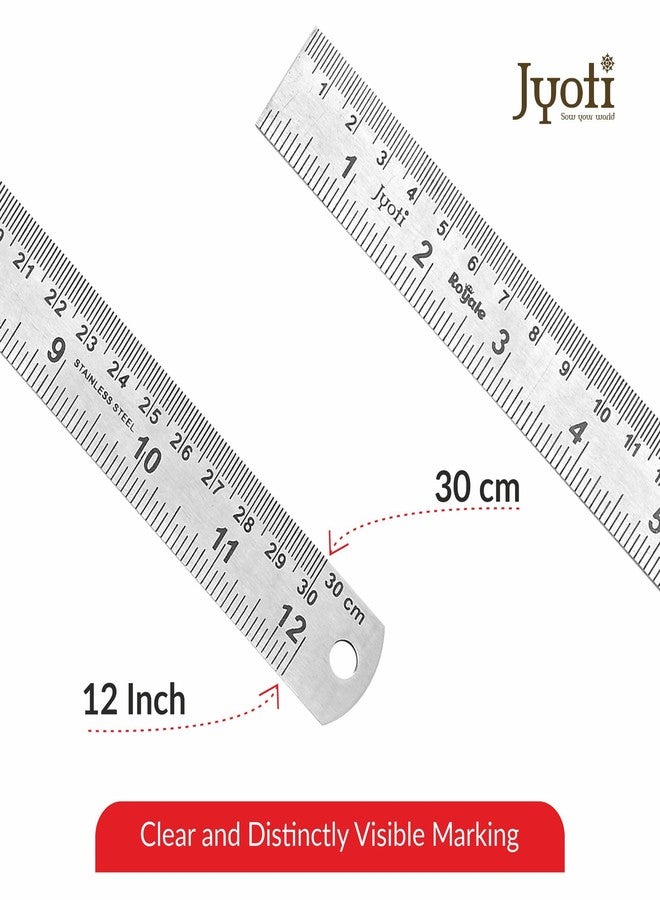 Jyoti Ruler/Scale - Royale (2 Pcs of Size 30cm (Sumo) of Stainless Steel) Imperial & Metric Measurements, Double Sided, Straight Edges, Measuring Tool for Architects, Engineers, Students - Pack of 2 - Image 4