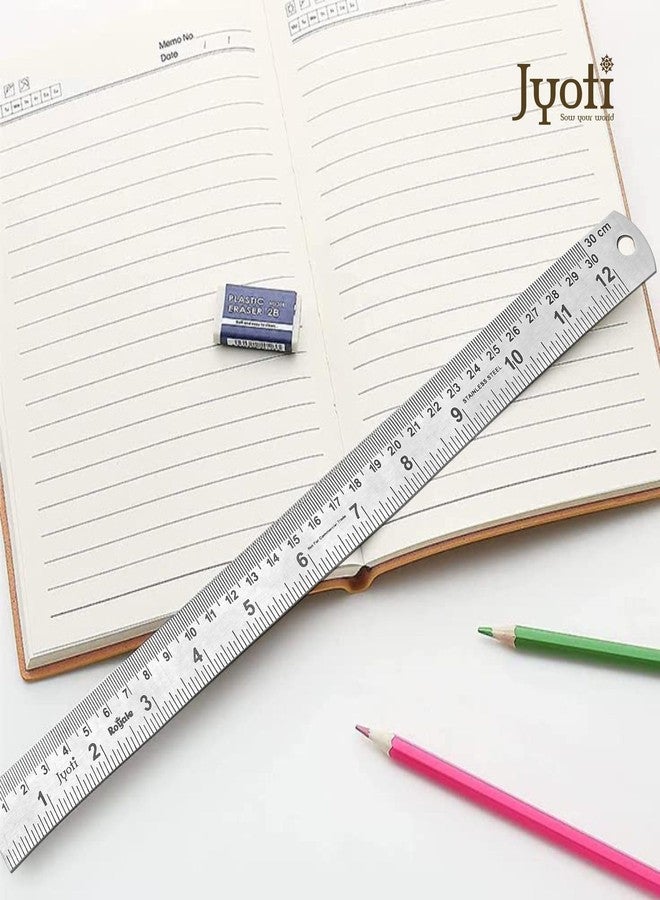 Jyoti Ruler/Scale - Royale (2 Pcs of Size 30cm (Sumo) of Stainless Steel) Imperial & Metric Measurements, Double Sided, Straight Edges, Measuring Tool for Architects, Engineers, Students - Pack of 2 - Image 3