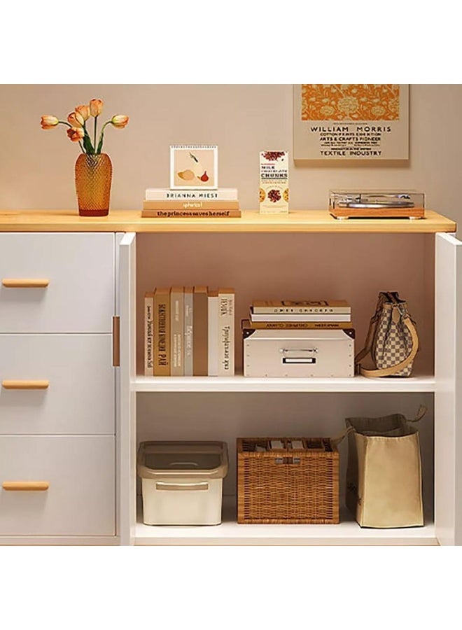 اليسا خزانة تخزين خشبية عصرية بثلاثة أدراج وبابين - خزانة جانبية مسطحة بمقابض خشبية لغرفة المعيشة وغرفة النوم - Image 5