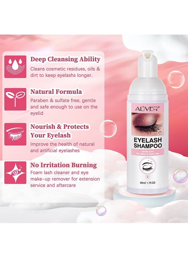 ALIVER Eyelash Extension Cleanser Eyelid Foaming Cleanser Eye lash Extension Shampoo Brush(50ml, 1.7fl oz), Eyelid Cleanser for Makeup Remover Paraben & Sulfate Free for Salon and Home Use - Image 3