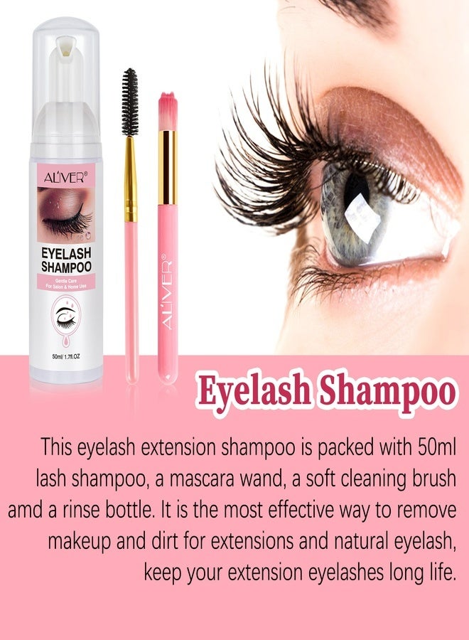 ALIVER Eyelash Extension Cleanser Eyelid Foaming Cleanser Eye lash Extension Shampoo Brush(50ml, 1.7fl oz), Eyelid Cleanser for Makeup Remover Paraben & Sulfate Free for Salon and Home Use - Image 5