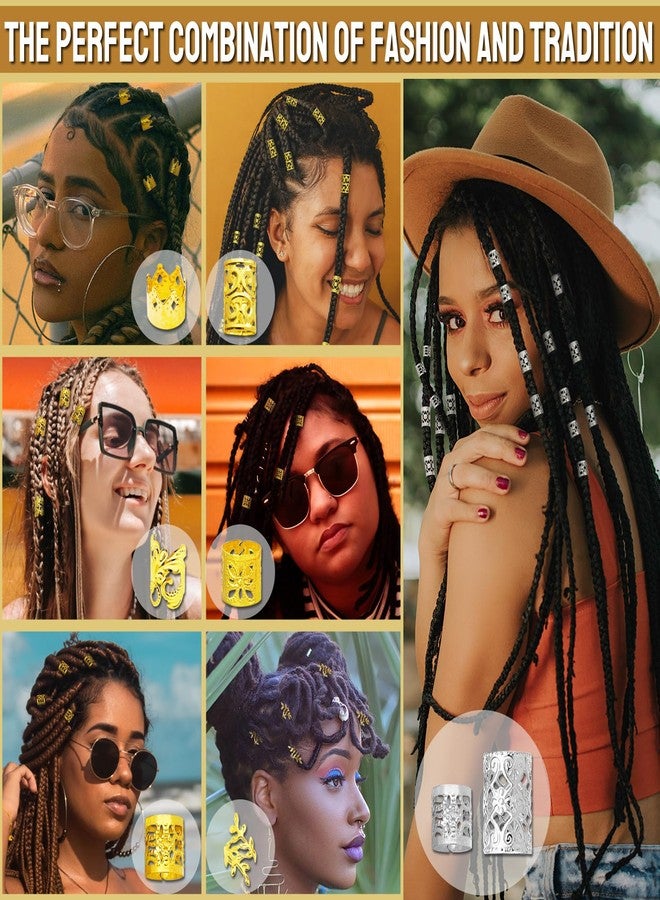 Fscwlmon 260 Pcs Hair Jewelry for Braids,Hair Beads Accessories for Dreadlock,Metal Hair Clips Cuffs Rings,Loc Rave Hair Charm Decorations Adjustable Kits for Men Women Golden and Silvery - Image 2