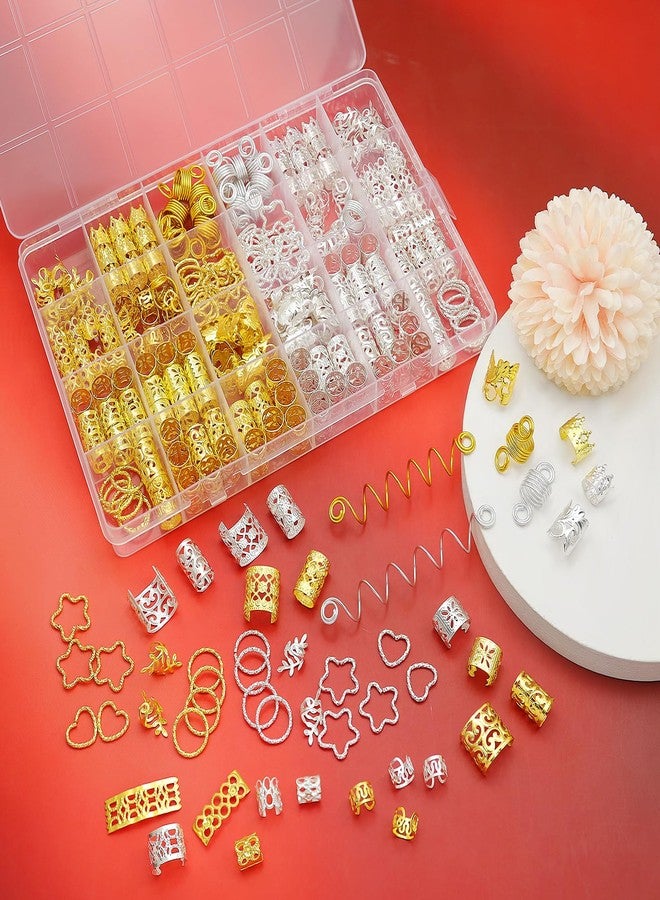 Fscwlmon 260 Pcs Hair Jewelry for Braids,Hair Beads Accessories for Dreadlock,Metal Hair Clips Cuffs Rings,Loc Rave Hair Charm Decorations Adjustable Kits for Men Women Golden and Silvery - Image 3