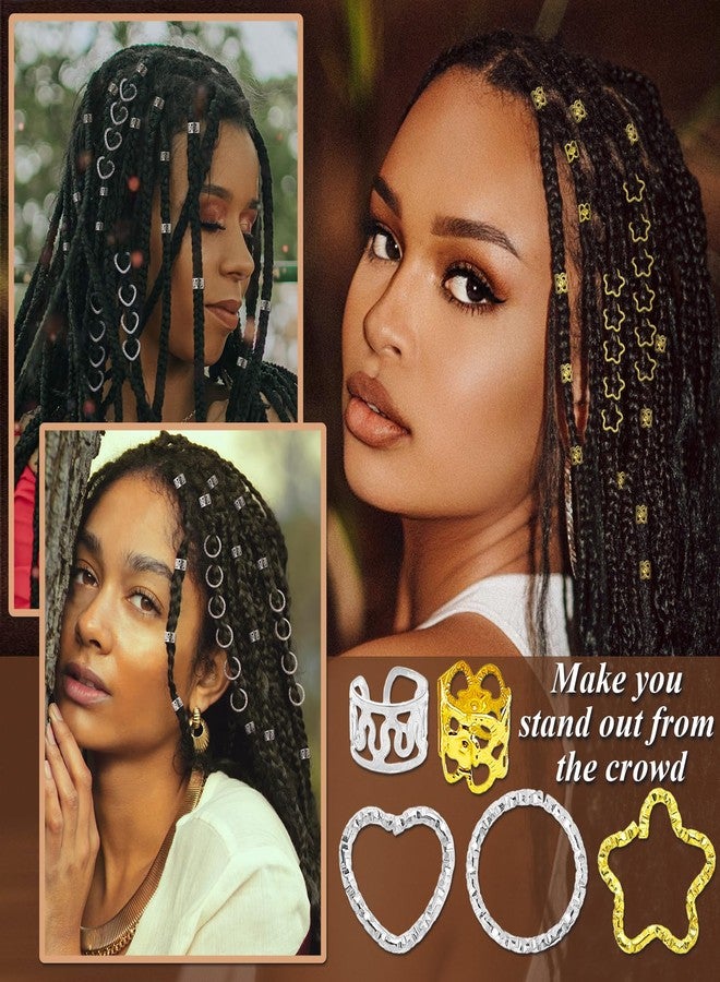 Fscwlmon 260 Pcs Hair Jewelry for Braids,Hair Beads Accessories for Dreadlock,Metal Hair Clips Cuffs Rings,Loc Rave Hair Charm Decorations Adjustable Kits for Men Women Golden and Silvery - Image 4