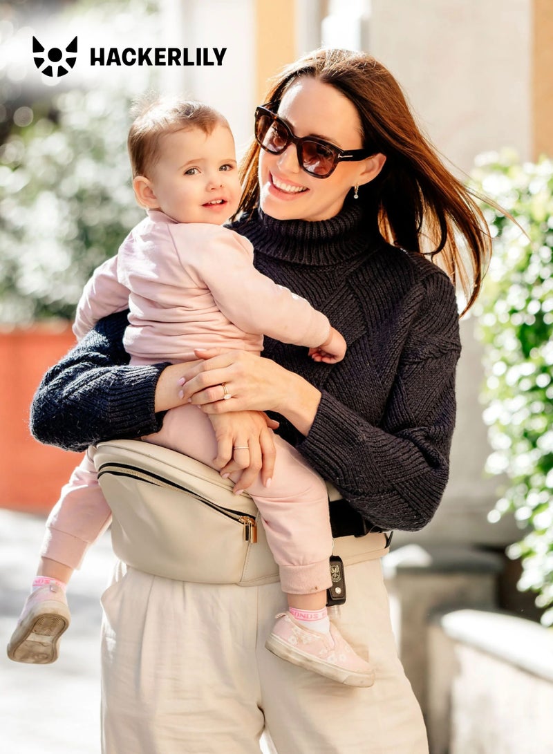 Hackerlily Ergonomic Hip Seat Baby Carrier | Strap-Free Hipseat with Storage & Bottle Holder | Non-Slip Seat | Vegan Leather | For Babies & Toddlers | 30×18×15 CM - Image 2