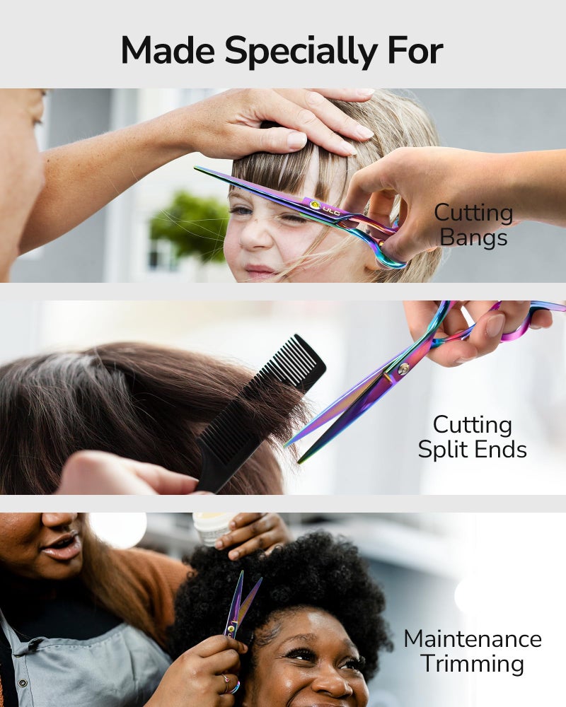ULG Hair Cutting Scissors, Professional Hair Scissors 6.5 inch Right-Hand Razor Edge Barber Shears Salon Hair Cutting Shears Made of Japanese Stainless Steel, Hand Sharpened Rainbow - Image 3