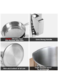 Excefore 1.2L Oil Strainer Container, Stainless Steel Kitchen Cooking Oil Storage Pot Grease Keeper with Detachable Fine Mesh Filter  - Image 4