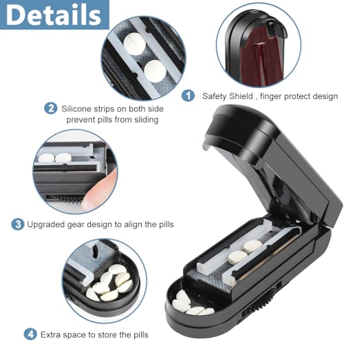 HANNEA® Multiple Pill Splitter, Adjustable Pill Splitter Cutter with Accurate Pill Alignment, Stainless Steel Cutting Blade and Blade Guard for Multi Tablets, Vitamins, Black - Image 3