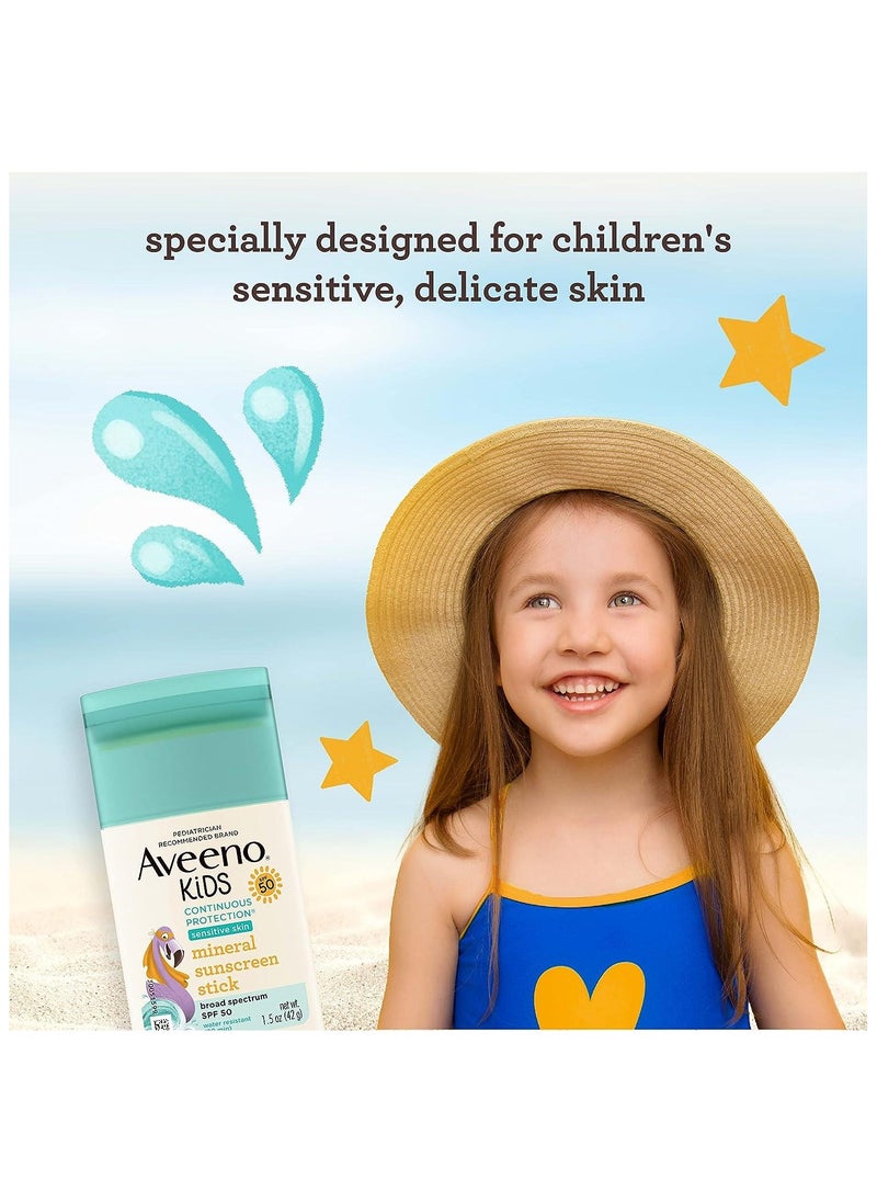 Aveeno - Aveeno Kids Continuous Protection Sensitive Skin Mineral SPF 50 Sunscreen Stick, 1.5 oz - Image 1