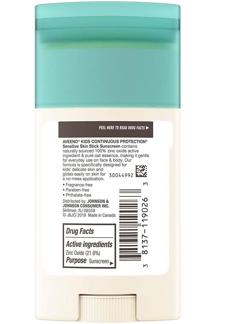 Aveeno - Aveeno Kids Continuous Protection Sensitive Skin Mineral SPF 50 Sunscreen Stick, 1.5 oz - Image 1