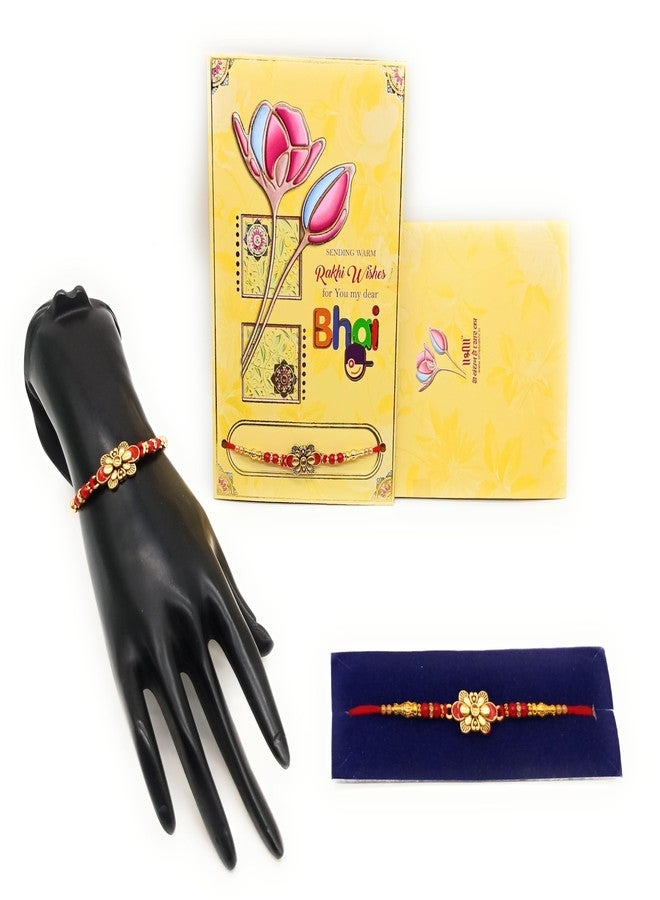 Sau Rang India Rakhi Gift Hamper for Brother - Set of 4 mini Monk, Rakhi, Roli Chawal, Greeting Card, Premium Box - Raksha Bandhan Gift for Bhai (RA229 Rakhi with Monk Set) - Image 3