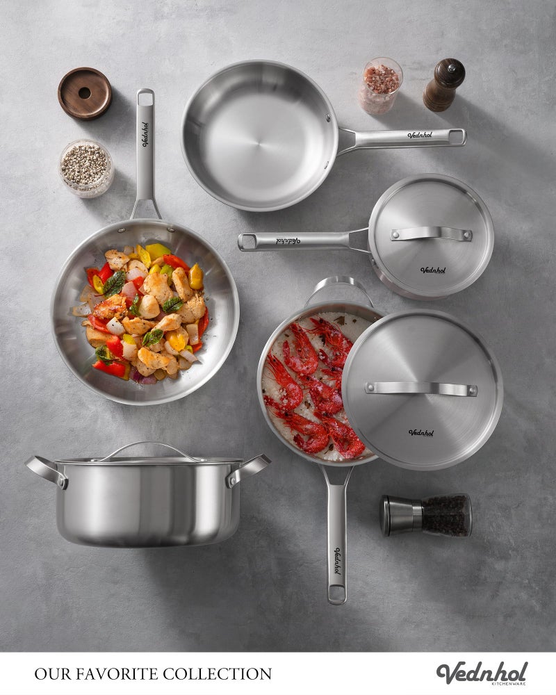 VEDNHOL Stainless Steel Cookware Set, 8 Pcs Tir-Ply Pots and Pans Set, PFOA&PTFE Free, Dishwasher&Oven Safe, Kitchen Induction Compatible, ollas de acero inoxidable para cocinar - Image 2