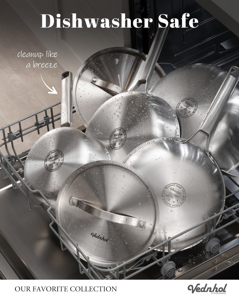 VEDNHOL Stainless Steel Cookware Set, 8 Pcs Tir-Ply Pots and Pans Set, PFOA&PTFE Free, Dishwasher&Oven Safe, Kitchen Induction Compatible, ollas de acero inoxidable para cocinar - Image 5