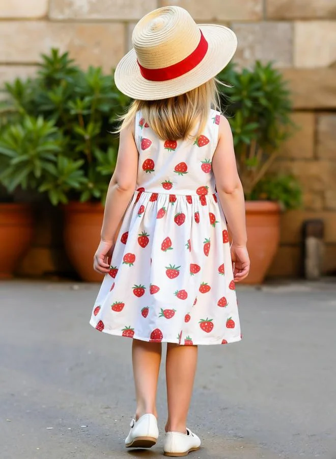 تايك تو فستان بدون أكمام بطبعة فراولة للأطفال