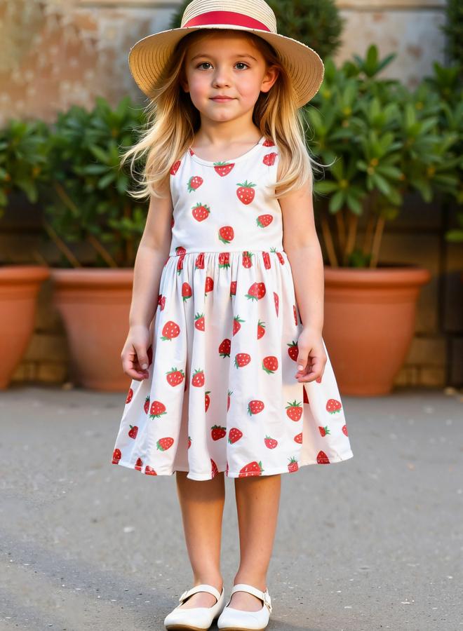 Take Two Girls Strawberry Print Sleeveless Dress - Image 1