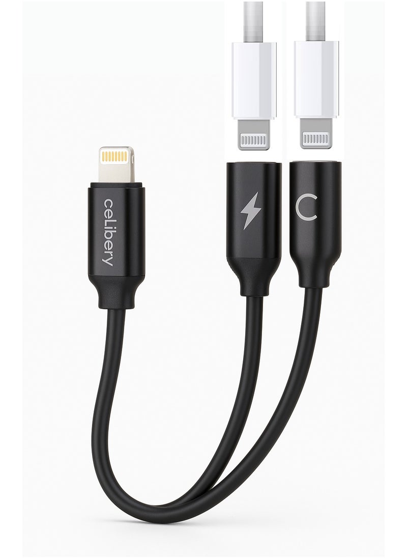 2-in-1 Lightning to Dual Lightning Adapter – Audio & Charging Splitter, Y Shape, 10cm, Compatible with iPhone