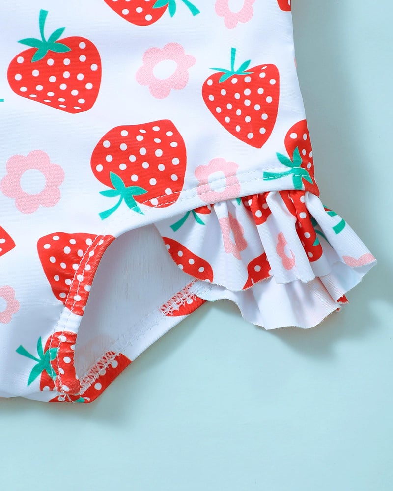 Renotemy Baby Girl Swimsuit 12-18 Months Infant Bathing Suit Girl One-Piece Sleeveless Bikini Tankini Rash Guard Strawberry Baby Swimsuit Girl 12-18 Months with Sunhat Beach Baby Essentials Pink - Image 5