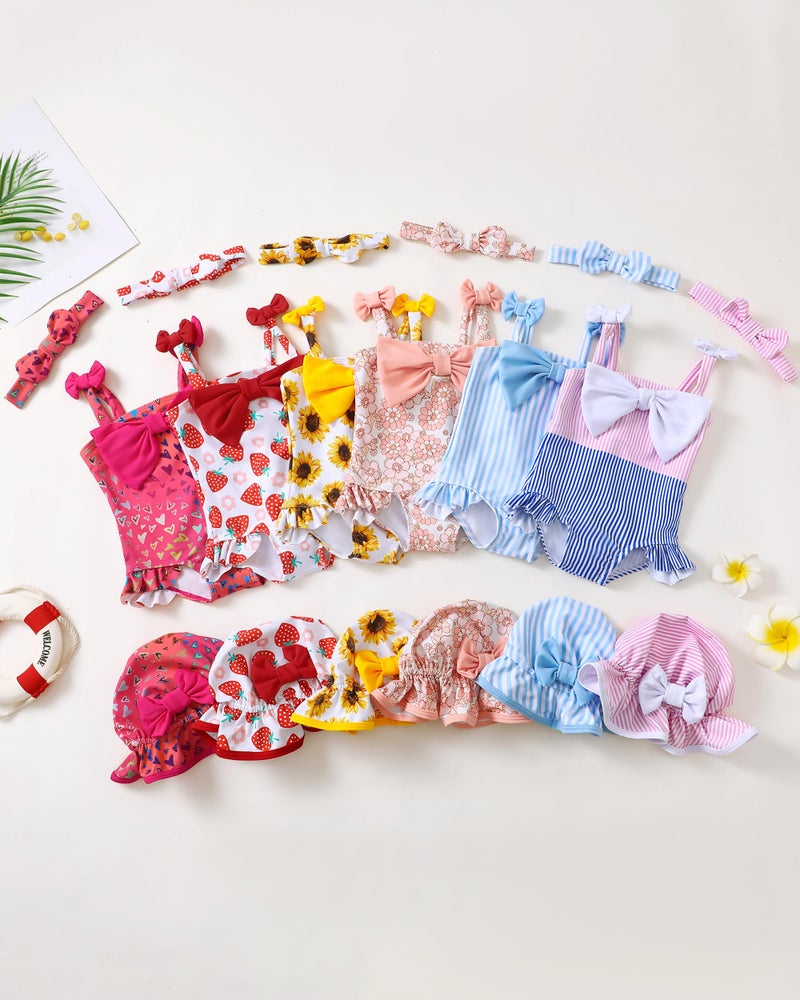 Renotemy Baby Girl Swimsuit 12-18 Months Infant Bathing Suit Girl One-Piece Sleeveless Bikini Tankini Rash Guard Strawberry Baby Swimsuit Girl 12-18 Months with Sunhat Beach Baby Essentials Pink - Image 2