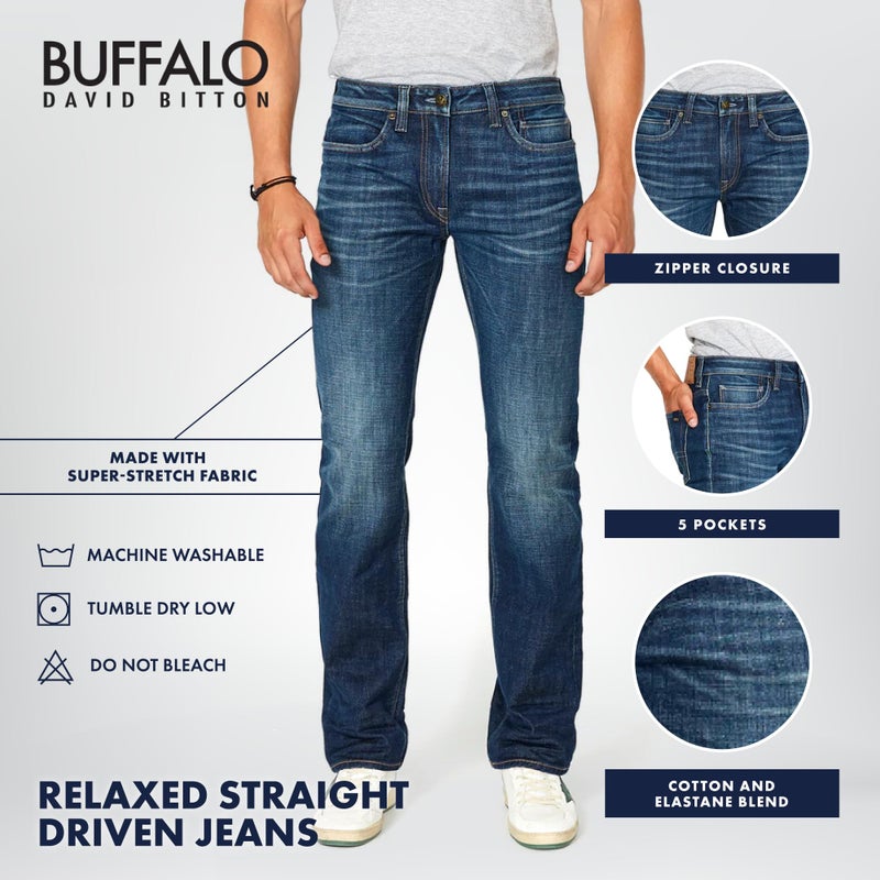 Buffalo David Bitton Men's Relaxed Straight Driven Jeans, Dark Blue Sanded Indigo, 36W x 32L - Image 4