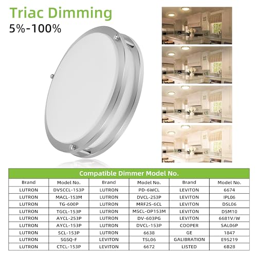 hykolity 13 inch Flush Mount LED Ceiling Light Fixture, 2700K/3000K/3500K/4000K/5000K Adjustable Ceiling Lights, Brushed Nickel Saturn Dimmable Lighting for Bathroom Kitchen or Stairwell, ETL Listed - 2 Pack - Image 5